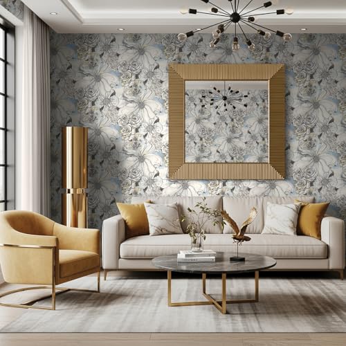 NextWall Harry & Grace Ink Rose Abstract Floral Peel and Stick Wallpaper (Blue Mist & Stoneware) - color: Blue Mist & Stoneware