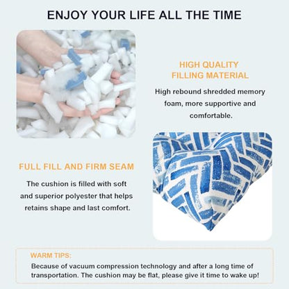 DYTXIII Set of 2 Outdoor Chair Cushions 19"x19"x4", Water Repellent Tufted Patio Seat Cushions with Ties, Thick Replacement Pads for Wicker Dining Chairs, Patio Furniture, Blue Bricks - color: Blue Bricks