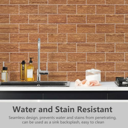 STICKGOO 10-Sheet Backsplash Peel and Stick Subway Tile(Thicker Design, Faux Red Travertine) - color: Red Travertine