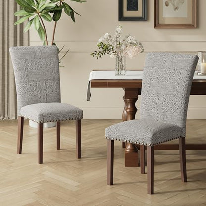 COLAMY Upholstered Parsons Dining Chairs Set of 4, Fabric Dining Room Kitchen Side Chair with Nailhead Trim and Wood Legs - Boho - color: F-boho, size: Set of 4