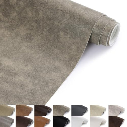 Faux Leather Vinyl Upholstery Fabric by The Yard, 1.3mm Thick Soft Anti-Scratch Durable Marine Vinyl Fabric Synthetic Leather for Sofa Bags Chairs Car Seats DIY Crafts, 1 Yard 55" x 36" (Grey & Beige) - color: Grey & Beige, size: 1 Yard