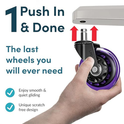 Lifelong Office Chair Wheels Replacement, Heavy Duty, Purple, 5-Pack - color: Purple & Clear, size: 3 Inch