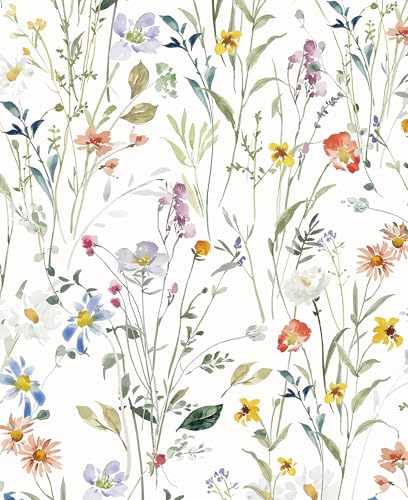 16.9''x118'' Boho Floral Peel and Stick Wallpaper Self Adhesive Wallpaper - color: Watercolor, size: 16.9" x 118"