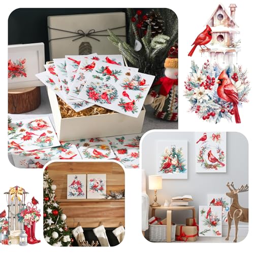 BBTO 12 Sheets Christmas Rub on Transfers for Crafts and Furniture Christmas Rub on Transfer Stickers Winter Decals for Wood DIY Paper Home Decor, 5.5 x 5.7 Inch(Cardinal) - style: Cardinal