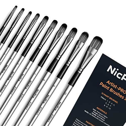 Nicpro 10 PCS Filbert Paint Brushes Art Painting Brush Set for Acrylic Watercolor Oil Gouache Canvas, Craft Detail Face Body Painting, Artist Kit for Kid & Adult - size: 10PCS - Filbert