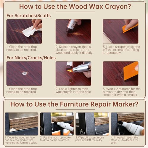 Wood Repair Crayons – 24 Colors, Scratch Filler for Floors & Furniture