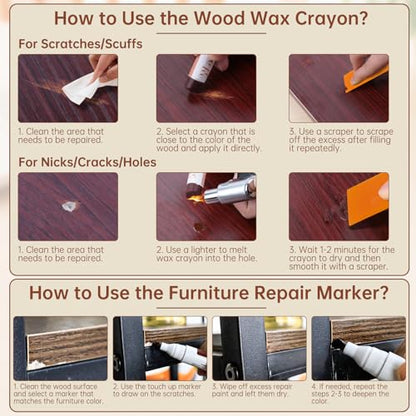Wood Repair Crayons – 24 Colors, Scratch Filler for Floors & Furniture