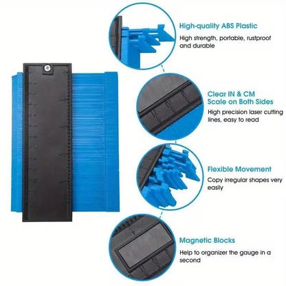 1pc Contour Gauge Profile Tool 2.7cm/25.4cm 5ft/10ft Adjustable Template Maker Irregular Shape Duplicator Measuring Tool (Blue,5FT) - color: Blue, size: 5FT