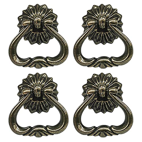 4 Pack Antique Brass Cabinet Pulls,Single Hole Drawer Pulls,Ring Handles