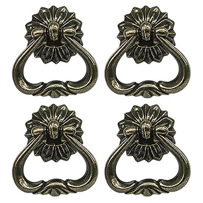 4 Pack Antique Brass Cabinet Pulls,Single Hole Drawer Pulls,Ring Handles