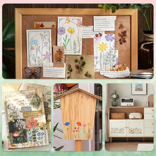 WANDIC 6 Sheets Rub On Transfer Stickers, Wild Flower Pattern Waterproof Decals Furniture Craft Embellishments for DIY Scrapbooking Photo Albums,15 * 30cm - color: Wild Flower