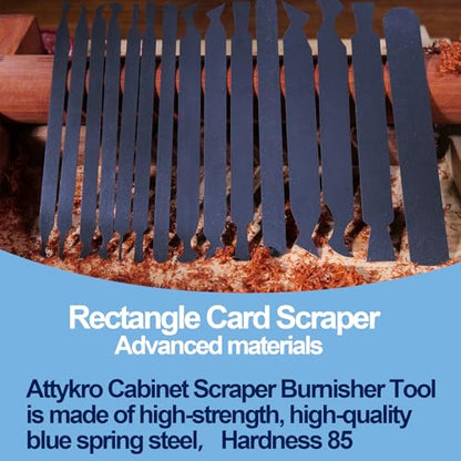 Cabinet Card Scrapers Set with Burnisher - 15 Shapes High-Strength Blue Spring Steel Woodworking Tools for Engraving, Deburring, Polishing & Contour Sanding - size: Set A+Rod