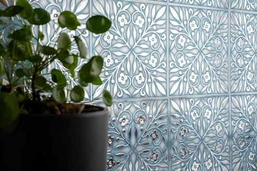 Main Street Peel and Stick Wallpaper Tiles, Blue & Silver Leaves, 24-Pack - style: Blue and Silver Leaves