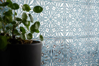 Main Street Peel and Stick Wallpaper Tiles, Blue & Silver Leaves, 24-Pack - style: Blue and Silver Leaves