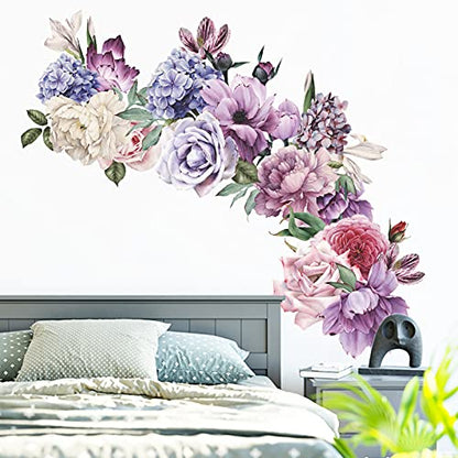 Flowers Wall Stickers Peony Rose Wall Decals for Living Room, 4 PCS Giant Peonies Wall Art Murals Delicate Blossom Art Applique Delicate Peony Floral Wallpaper for Bedroom Girls Room
