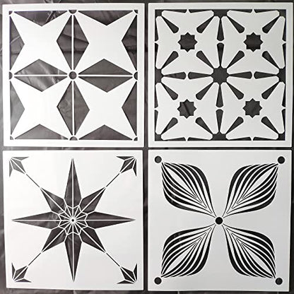 4 Pieces 12x12 Inch Reusable Template for Painting, Tile Stencils for Painting on Wood, Wall, Floor, Concrete Template for Patio, Large Stencils for Painting Floors - size: 12x12