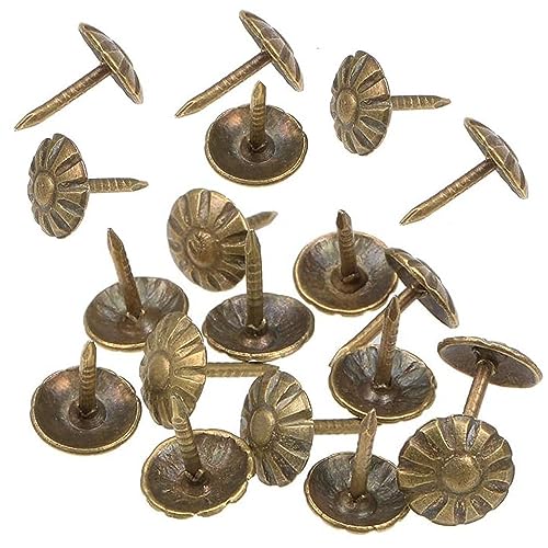 Upholstery Tacks, 200pcs 7/16 Inch Furniture Tacks Nails,Upholstery Nails for Furniture DIY Decorative,DIY Project, Home Decor (Antique Brass) - color: Antique Brass