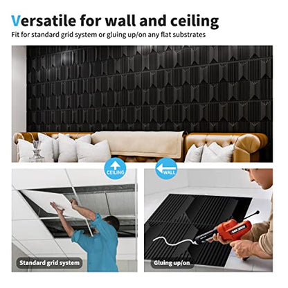 Art3dwallpanels 3D Wall Panels, 19.7" x 19.7", PVC Black, 12 Tiles - color: Black