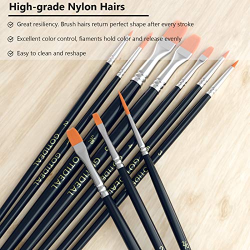 GOTIDEAL Paint Brushes, Acrylic Paint Brushes, 10 Pcs Round Pointed Tip