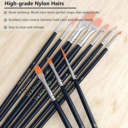 GOTIDEAL Paint Brushes, Acrylic Paint Brushes, 10 Pcs Round Pointed Tip