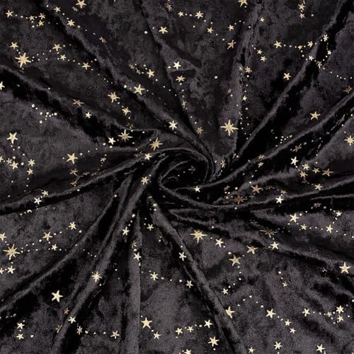BENECREAT 1.1 Yard Black Velvet Fabric with Star Pattern, 63 Inch Wide Shiny Star Velvet Fabric Handicraft Cloth for DIY Sewing Upholstery Apparel Costume Craft - color: Black