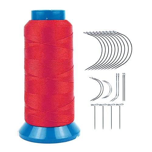 Hair Weaving Thread with C/J/I/T Needles 1200 Yards 250 D Strength Polyester Thread Sewing Thread for Making Wigs Hair Extension Kit (Red) - color: Red