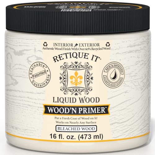 Retique It Wood'n Primer - Paint it then stain it - Stainable Wood Fiber Paint (Bleached Wood, Medium) - color: Bleached Wood, size: 16 Fl Oz (Pack of 1)