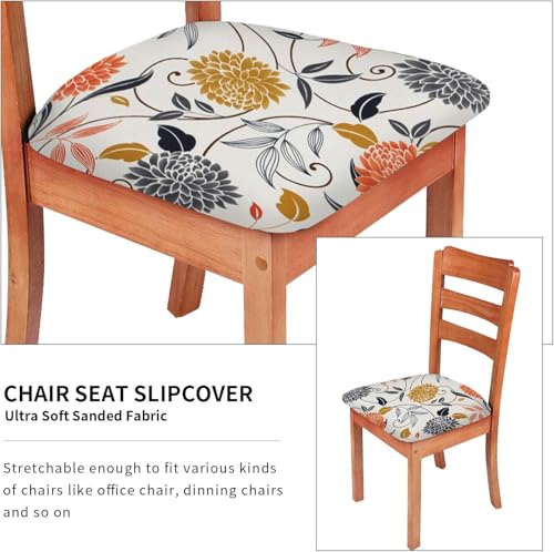 6 Packs Chair Seat Covers,Stretch Printed Chair Covers Washable(Flower) - color: White Flower, size: Pack-6