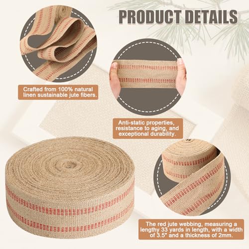 33 Yards Craft Jute Webbing Tape, Width 3.5" W Roll Webbing Tape