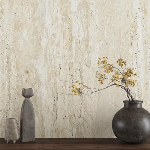 VEELIKE Beige Travertine Marble Contact Paper for Countertops Waterproof Peel and Stick Countertop Vinyl Wrap 24''x118'' Self Adhesive Removable Stone Marble Wallpaper for Counter Top Coves Kitchen - size: 24" x 118"