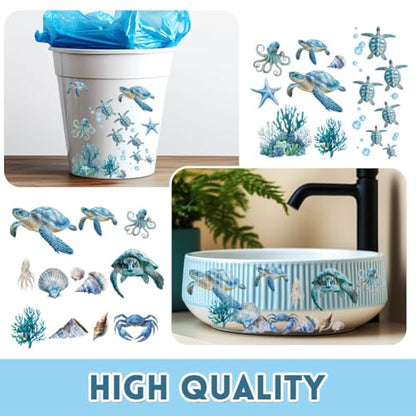 3 Sheets Sea Rub on Transfer Stickers for Furniture and Crafts Sea Turtles Wall Stickers Waterproof Transfer Decals Sticker Marine Animal Transfer Sticker for Dresser Glass Wood 6"x12" - color: Summer Pattern A