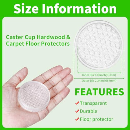 2" Clear Rubber Caster Cups-12PCS Furniture Coasters for Carpet Floor Round - size: 2" 12pcs Clear