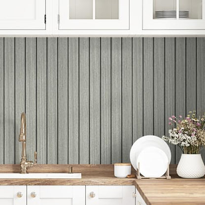 16.8"×118" 3D Grey Wood Wall Panels for Bedroom Living Room Liner - color: Gray