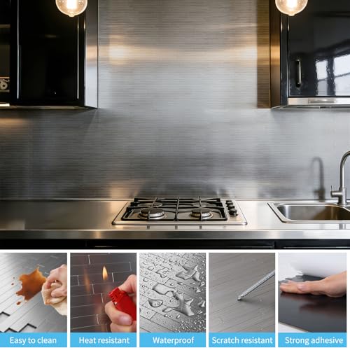 Art3d 10-Pack Metal Peel and Stick Backsplash Tile, Silver Parallel - color: Silver Parallel