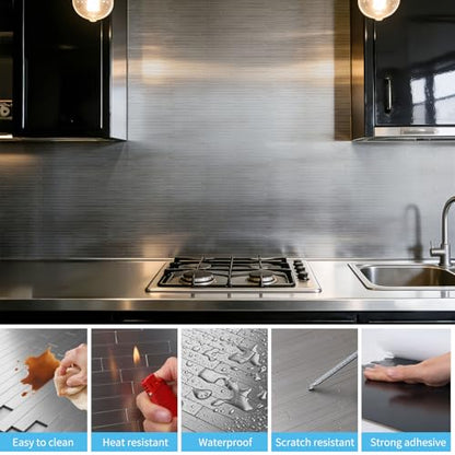 Art3d 10-Pack Metal Peel and Stick Backsplash Tile, Silver Parallel - color: Silver Parallel