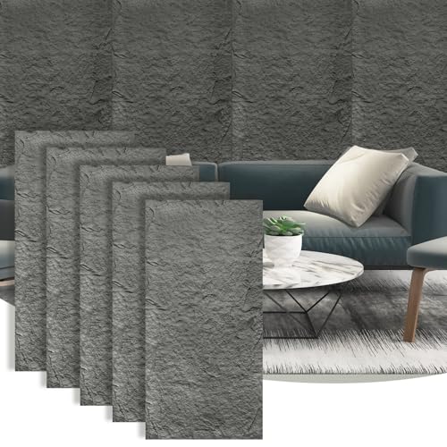 Faux Stone Wall Panels, 5-Pack 3D PU Cement-Texture Panels, Gray - color: Dark Gray