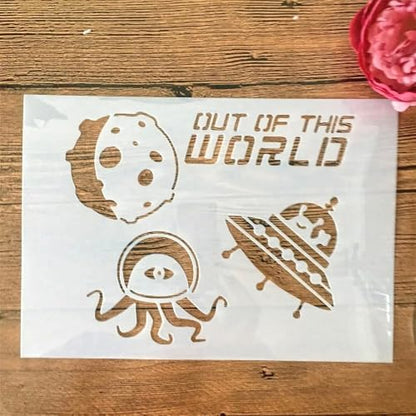 TIAMECH A4 Reusable Alien UFO Meteorite Stencil for Painting - style: Alien UFO Meteorite