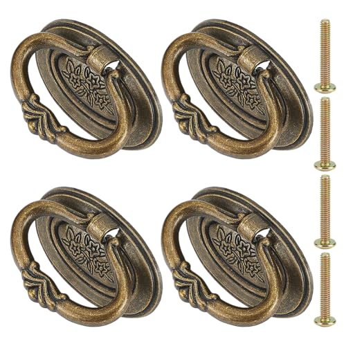 PH PandaHall 4 Pack Antique Drawer Pulls Handles, Oval Dresser Drawer Pulls 2.7" Vintage Cabinet Pulls Cabinet Knobs Shabby Chic Pulls for Dresser Vanity Nightstand Cupboard Wardrobe, Antique Bronze