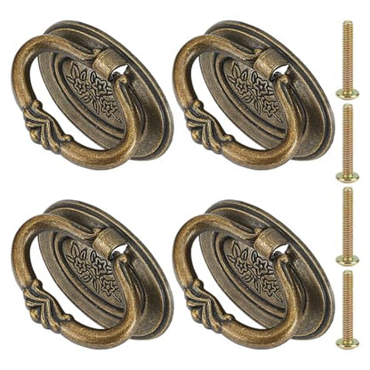 PH PandaHall 4 Pack Antique Drawer Pulls Handles, Oval Dresser Drawer Pulls 2.7" Vintage Cabinet Pulls Cabinet Knobs Shabby Chic Pulls for Dresser Vanity Nightstand Cupboard Wardrobe, Antique Bronze