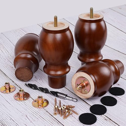 DWYL & LWYD Wood Furniture Legs 6 Inches Set of 4,Heavy Duty Rubber Wood Replacement Couch Legs Sofa Legs Cabinet Legs Dresser Legs Wooden Legs for Furniture (Walnut Finish,6 Inches Height) - color: Walnut, size: 6 Inch