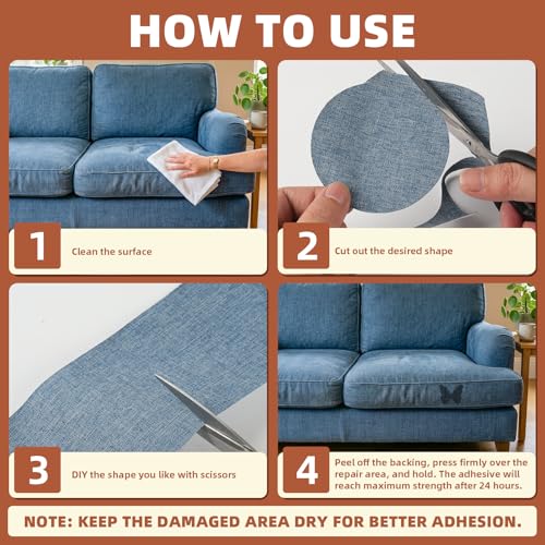 Fabric Repair Patch, Self Adhesive Couch Tape for Cloth Furniture - color: Linen Grey, size: 17X79 Inch