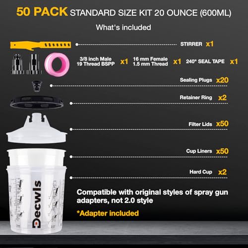 Disposable Paint Cups System 20 oz (600ml) Kit, 50 Liners & Lids