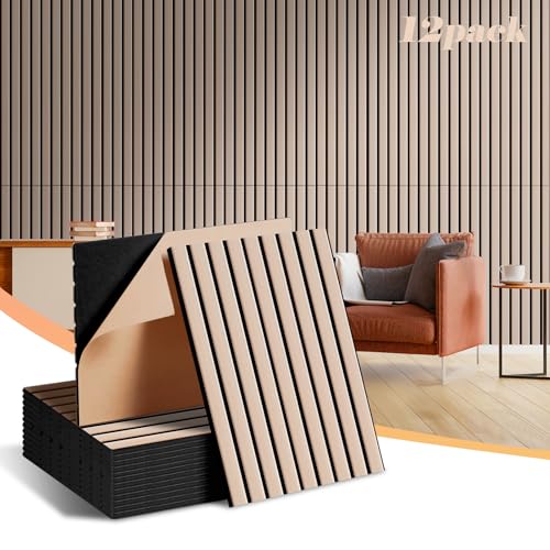 16" x 12" Acoustic Panels 12 Pack, Self-Adhesive 3D Wall Tiles Camel - color: Camel, size: 12 Pack 16 x 12 x 0.4 Inches