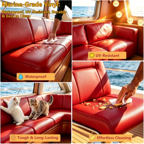 CDY Marine Vinyl Upholstery Fabric: 54"x72" Soft Grain Faux Leather Durable - color: Red, size: 2Yard（54"x72"）