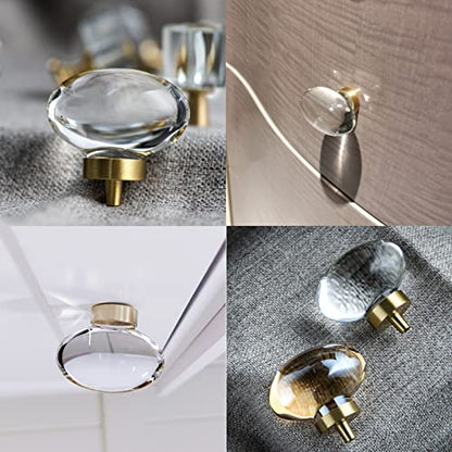 4 Pack Glass Cabinet Knobs and Pulls, Oval Crystal Knobs for Dresser Drawers, Satin Brass/Gold Kitchen Cabinet Knobs Egg Shape - color: Satin Brass/Gold, size: 4 Pack