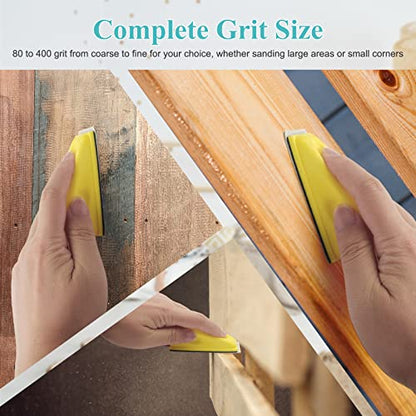 141Pcs Micro Detail Sander Kit, Anglecai 3.5” x 1” Mini Detail Sander for Small Projects, Finger Sander Detail Handel Sanding Tools with 7 Kinds of 140Pcs Sandpaper Grits: 40 60 80 120 150 220 400