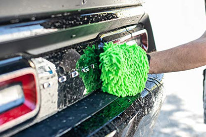 The Rag Company - Premium Chenille Microfiber Knobby Wash Mitts - Perfect for Car Washing and Detailing; Scratch-Free, Lint-Free, Double-Sided, Plush, and Absorbent; Lime Green (2-Pack) - color: Lime Green
