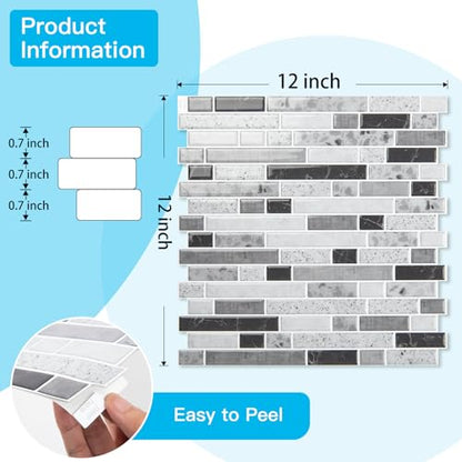 Art3d Linear Design Tile Peel and Stick Backsplash, 10-Sheet, Carrara Grey - color: Carrara Grey, size: 12 x 12 Inch