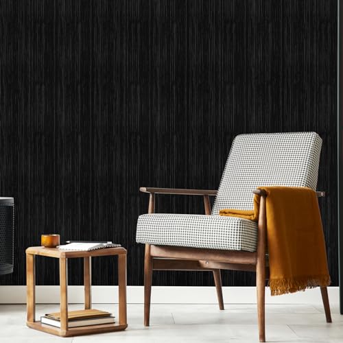 Black Grasscloth Peel and Stick Wallpaper Texture Contact Paper A Set of 15.7" X 1200" Self-Adhesive Linen Removable Wallpaper Cabinets Counter Top Liners - color: Black, size: 15.7" x 1200"