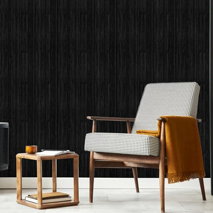 Black Grasscloth Peel and Stick Wallpaper Texture Contact Paper A Set of 15.7" X 1200" Self-Adhesive Linen Removable Wallpaper Cabinets Counter Top Liners - color: Black, size: 15.7" x 1200"